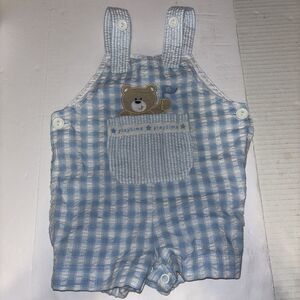Vintage Baby Bogs Size 3-6 Months Blue And White Overalls With A Bear